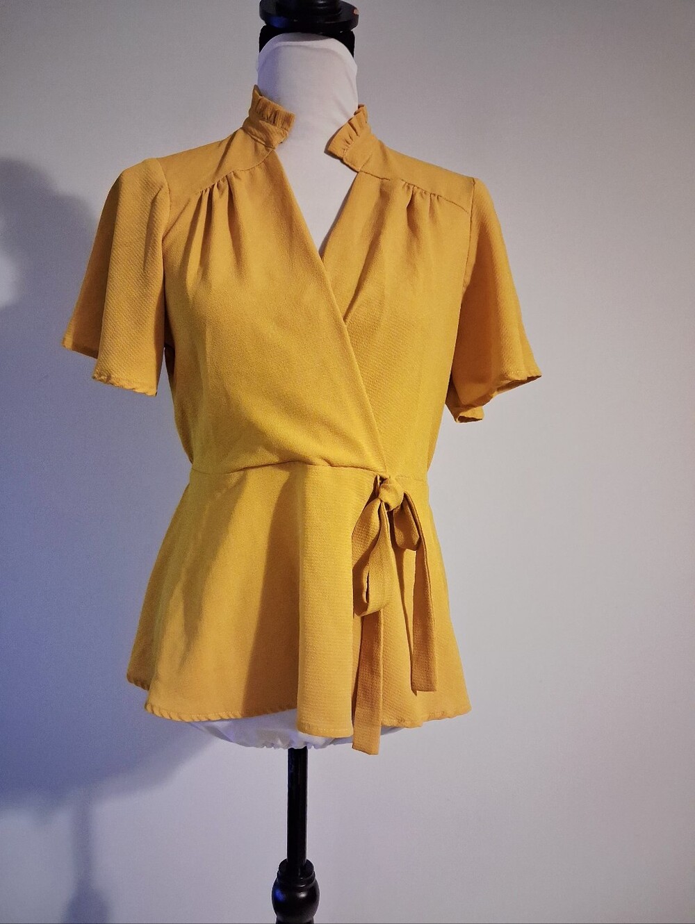 Mustard Yellow Vneck Peplum Blouse Size Large